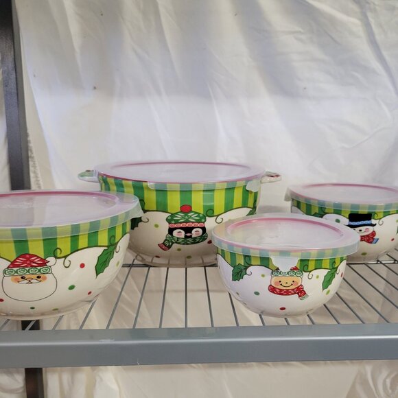 Temptations WINTER WHIMSEY Set of 4 Christmas Holiday NESTING BOWLS with Lids - Picture 3 of 9